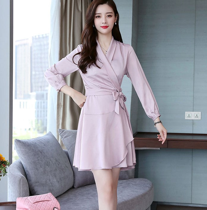 Womens Summer Dress V Neck Sleeve Tie Waist Business Casual Work Mini Shirt Dresses