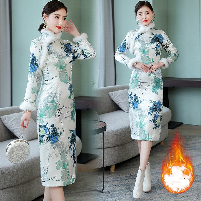 Women's Thickened warm vintage MIDI dresses