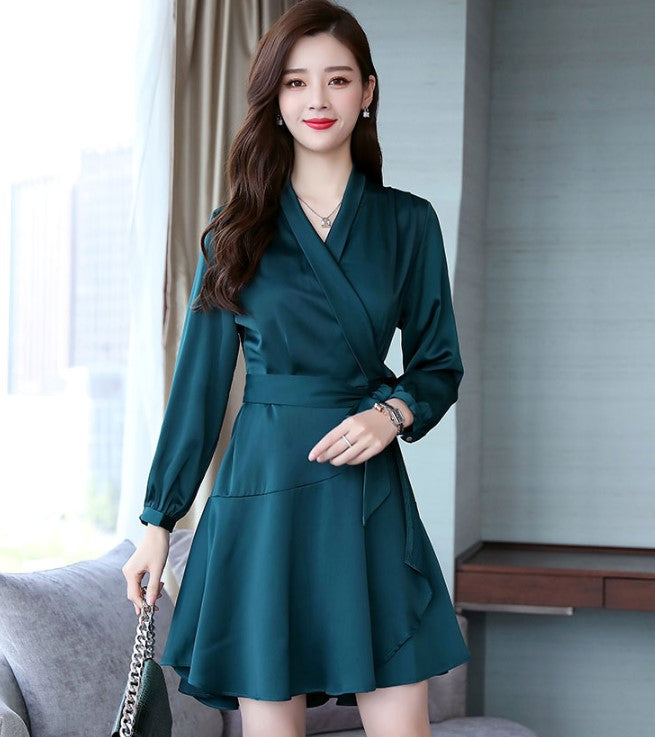 Womens Summer Dress V Neck Sleeve Tie Waist Business Casual Work Mini Shirt Dresses