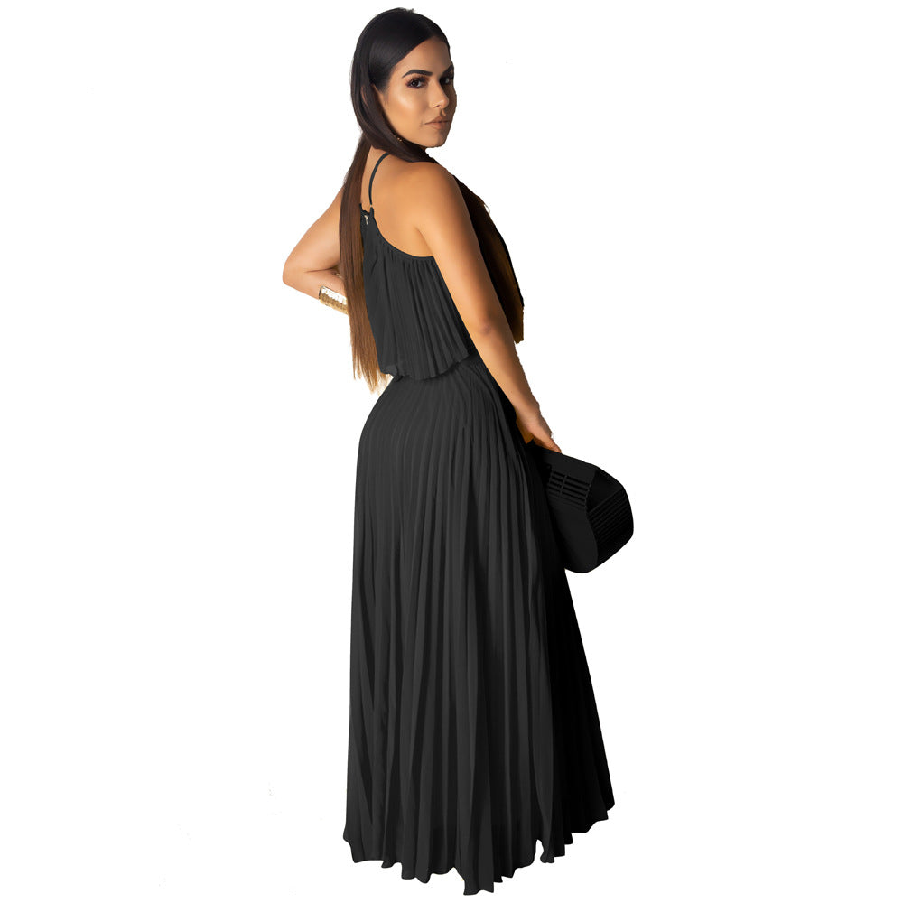 Womens Sexy Chiffon Sundress Off Shoulder Ombre Tie Dye Pleated Skirts