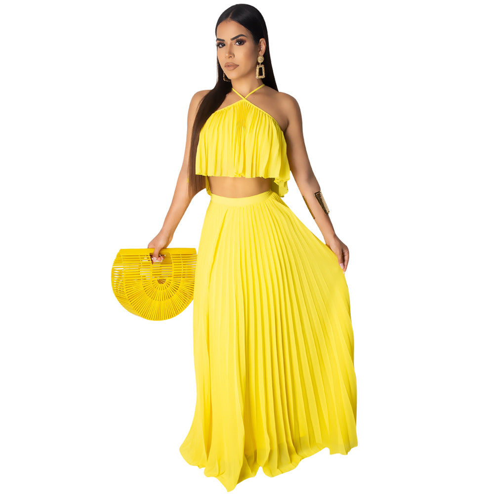 Womens Sexy Chiffon Sundress Off Shoulder Ombre Tie Dye Pleated Skirts