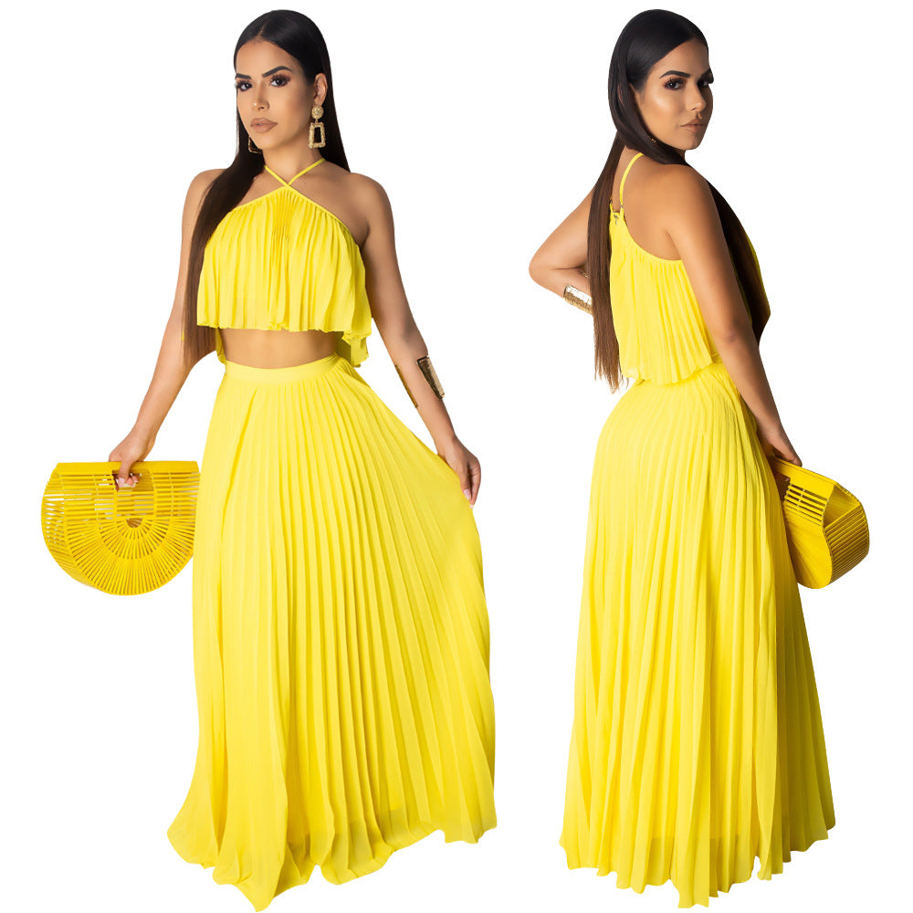 Womens Sexy Chiffon Sundress Off Shoulder Ombre Tie Dye Pleated Skirts