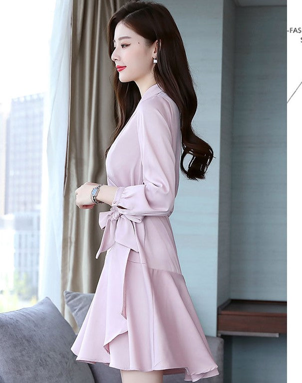 Womens Summer Dress V Neck Sleeve Tie Waist Business Casual Work Mini Shirt Dresses