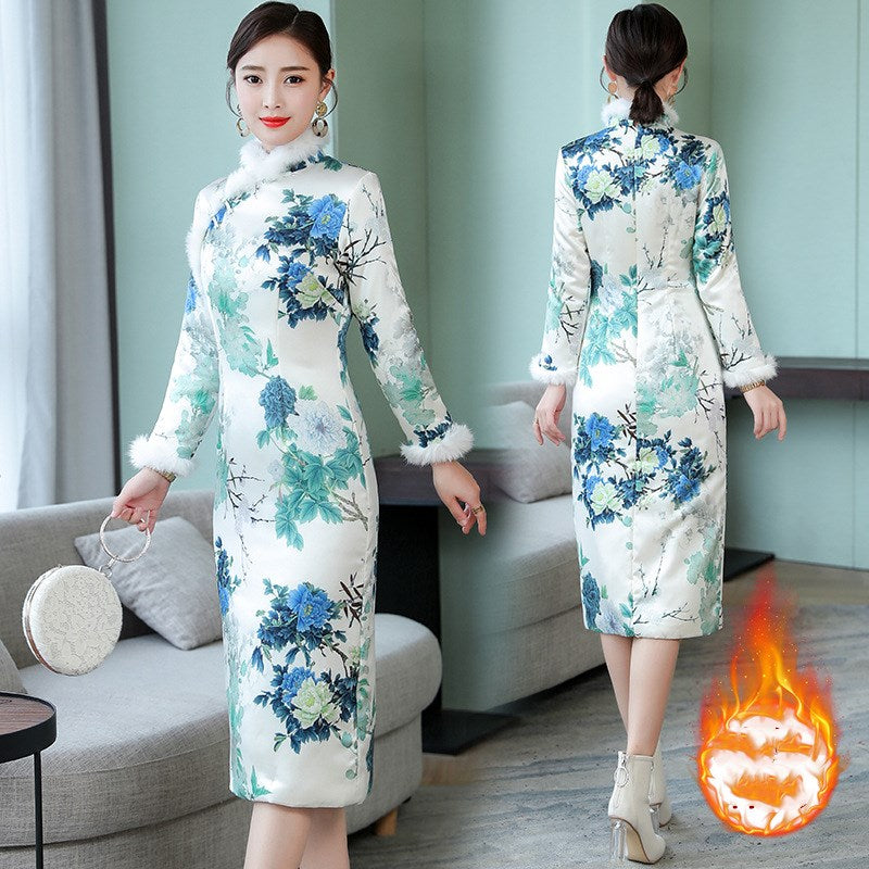 Women's Thickened warm vintage MIDI dresses