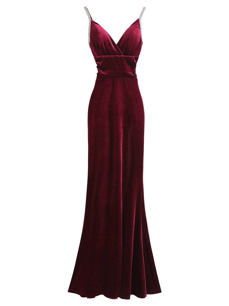 Women Sleeveless V Neck Split Evening Cocktail Long Dress