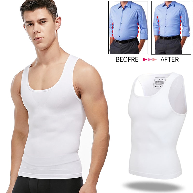 Men's Body Shaper Chest Compression Shirts Tummy Control Waist Trainer Corset