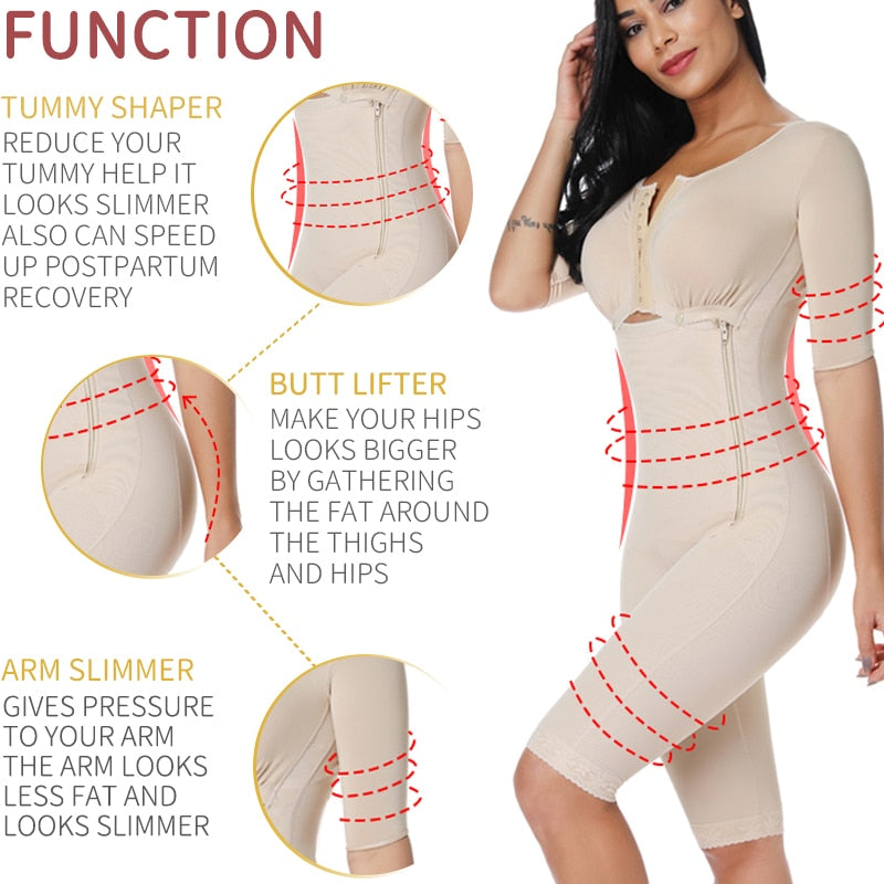 Women Powernet Full Body Shaper Post-Surgery BodySuit Waist Trainer Tummy Control Arm shaper