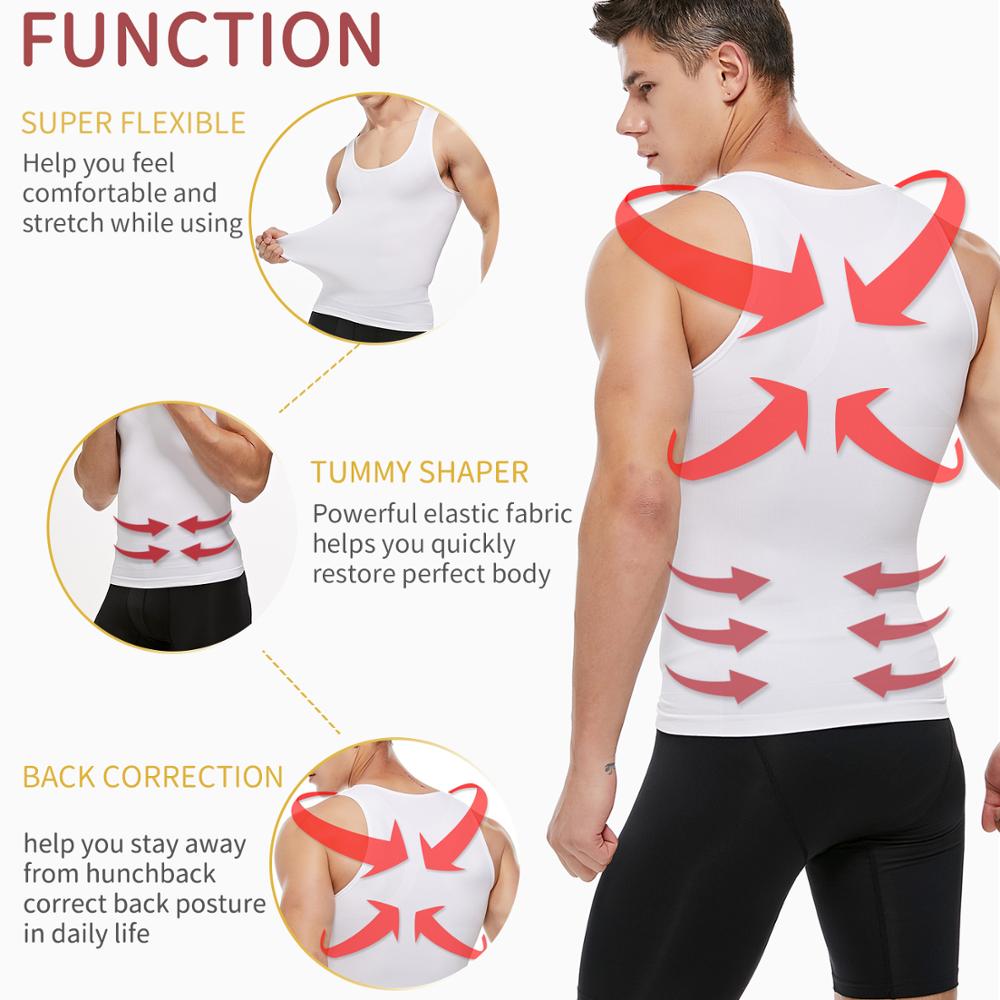 Men's Body Shaper Chest Compression Shirts Tummy Control Waist Trainer Corset