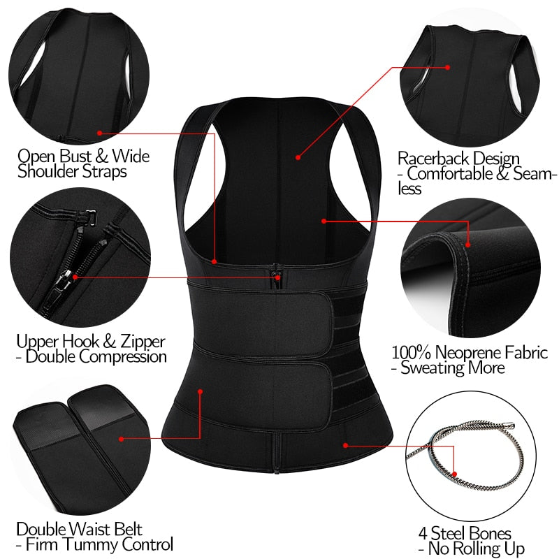 Women Waist Trainer Vest Corset Sauna Sweat Suit Compression Shirt Slimming Body Shaper Workout