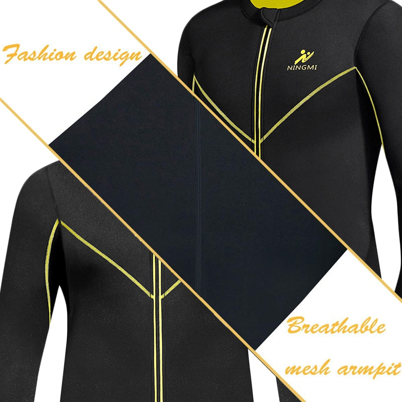 NINGMI Jacket for Men Waist Trainer Slim Body Shaper Neoprene Sauna Vest Home Fitness Shirts Zipper Shapewear