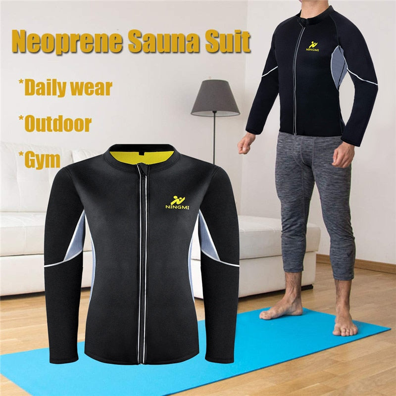 NINGMI Men Slimming Home Gym Shirts Jacket with Long Sleeve Fitness Tights Weight Loss Neoprene Body Shapers