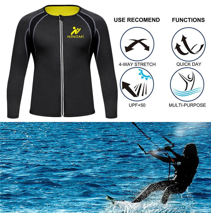 NINGMI Men Slimming Home Gym Shirts Jacket with Long Sleeve Fitness Tights Weight Loss Neoprene Body Shapers