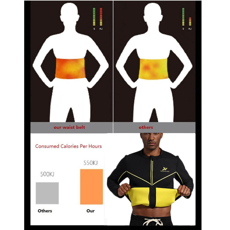 NINGMI Jacket for Men Waist Trainer Slim Body Shaper Neoprene Sauna Vest Home Fitness Shirts Zipper Shapewear