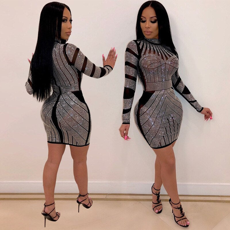 Women Long Sleeve Dresses Sexy hot Diamond..