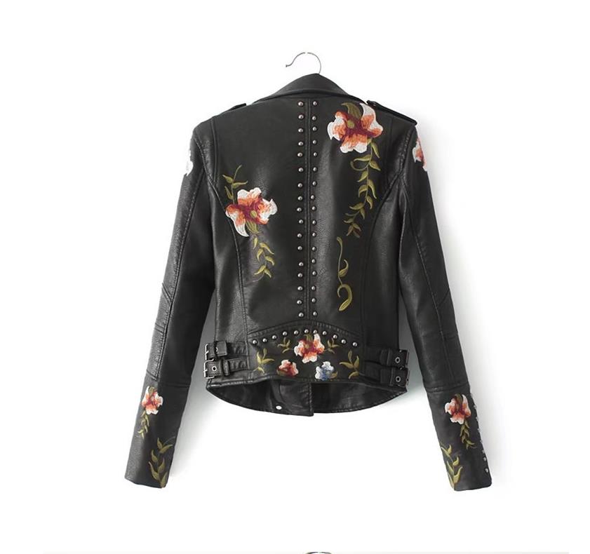 Womens Faux Leather Casual Short Jacket, Spring and Winter Fashion Moto Bike Floral Coat